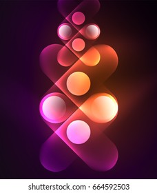 Formas geométricas brillantes del vector - elementos redondos y círculos sobre fondo oscuro