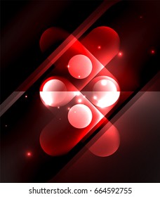 Vector glowing geometric shapes - round elements and circles on dark background