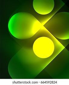 Formas geométricas brillantes del vector - elementos redondos y círculos sobre fondo oscuro