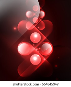Vector glowing geometric shapes - round elements and circles on dark background
