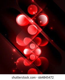 Vector glowing geometric shapes - round elements and circles on dark background