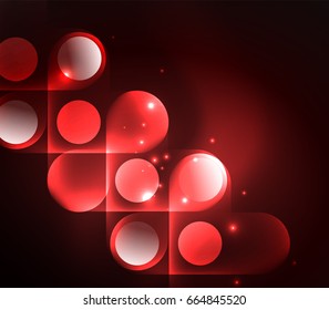 Formas geométricas brillantes del vector - elementos redondos y círculos sobre fondo oscuro