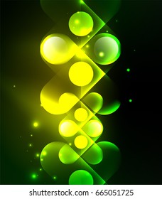 Vector glowing geometric shapes - round elements and circles on dark background