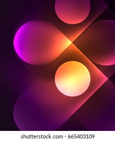 Vektorgrafik, die geometrische Formen leuchtet - runde Elemente und Kreise auf dunklem Hintergrund