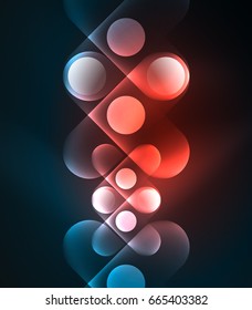 Vector glowing geometric shapes - round elements and circles on dark background