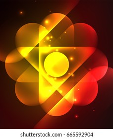 Vector glowing geometric shapes - round elements and circles on dark background