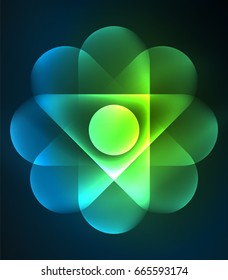 Vector glowing geometric shapes - round elements and circles on dark background
