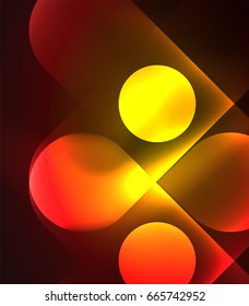 Vector glowing geometric shapes - round elements and circles on dark background