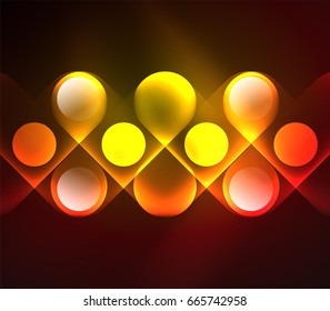 Vector glowing geometric shapes - round elements and circles on dark background