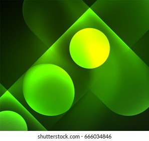 Vector glowing geometric shapes - round elements and circles on dark background