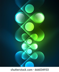 Vector glowing geometric shapes - round elements and circles on dark background
