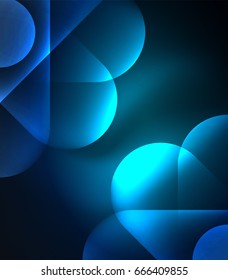 Vector glowing geometric shapes - round elements and circles on dark background