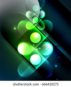 Vector glowing geometric shapes - round elements and circles on dark background