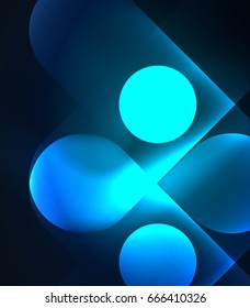 Vector glowing geometric shapes - round elements and circles on dark background