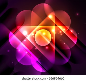 Vector glowing geometric shapes - round elements and circles on dark background