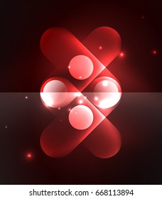 Formas geométricas brillantes del vector - elementos redondos y círculos sobre fondo oscuro