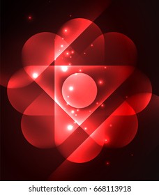 Vector glowing geometric shapes - round elements and circles on dark background