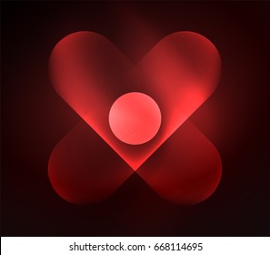 Vector glowing geometric shapes - round elements and circles on dark background