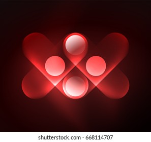 Vector glowing geometric shapes - round elements and circles on dark background