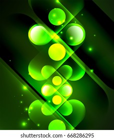 Vector glowing geometric shapes - round elements and circles on dark background
