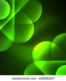 Formas geométricas brillantes del vector - elementos redondos y círculos sobre fondo oscuro