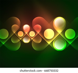 Vector glowing geometric shapes - round elements and circles on dark background