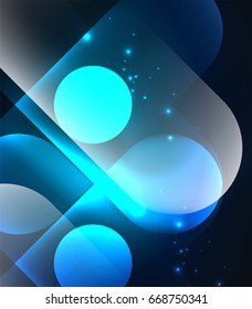 Vector glowing geometric shapes - round elements and circles on dark background