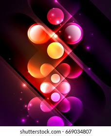 Vector glowing geometric shapes - round elements and circles on dark background