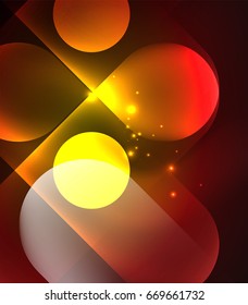Formas geométricas brillantes del vector - elementos redondos y círculos sobre fondo oscuro