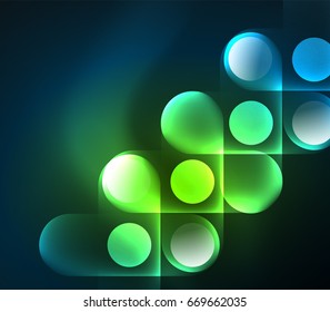 Vector glowing geometric shapes - round elements and circles on dark background