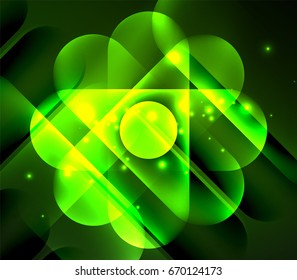 Vector glowing geometric shapes - round elements and circles on dark background