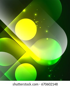 Vector glowing geometric shapes - round elements and circles on dark background