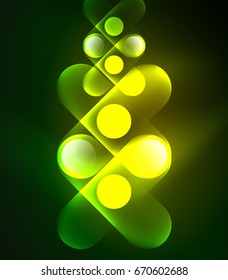 Vector glowing geometric shapes - round elements and circles on dark background
