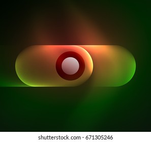 Vector glowing geometric shapes - round elements and circles on dark background