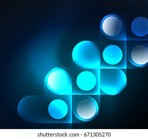 Vector glowing geometric shapes - round elements and circles on dark background