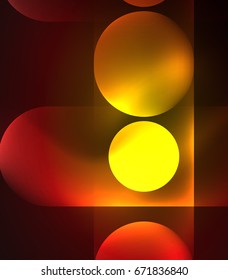 Vector glowing geometric shapes - round elements and circles on dark background