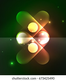Vektorgrafik, die geometrische Formen leuchtet - runde Elemente und Kreise auf dunklem Hintergrund