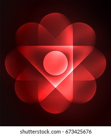 Vector glowing geometric shapes - round elements and circles on dark background