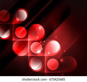 Vector glowing geometric shapes - round elements and circles on dark background