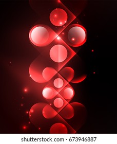 Vector glowing geometric shapes - round elements and circles on dark background