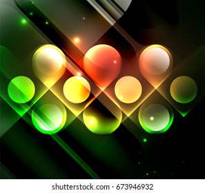 Vector glowing geometric shapes - round elements and circles on dark background