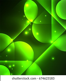 Vector glowing geometric shapes - round elements and circles on dark background
