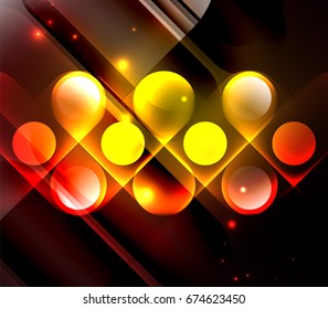 Vector glowing geometric shapes - round elements and circles on dark background