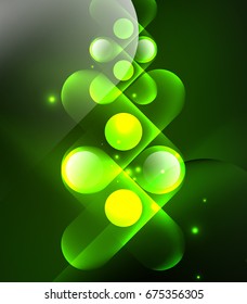 Vector glowing geometric shapes - round elements and circles on dark background