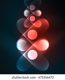 Vector glowing geometric shapes - round elements and circles on dark background
