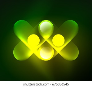 Vector glowing geometric shapes - round elements and circles on dark background