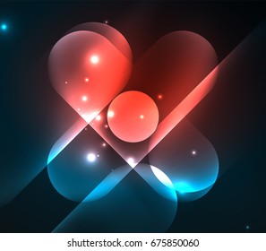 Vektorgrafik, die geometrische Formen leuchtet - runde Elemente und Kreise auf dunklem Hintergrund