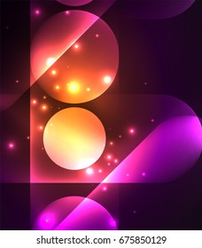 Vektorgrafik, die geometrische Formen leuchtet - runde Elemente und Kreise auf dunklem Hintergrund