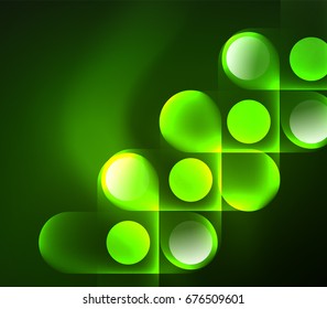Vector glowing geometric shapes - round elements and circles on dark background