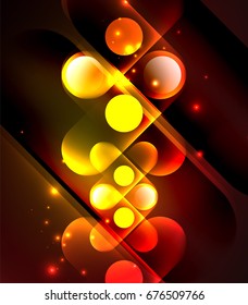 Vektorgrafik, die geometrische Formen leuchtet - runde Elemente und Kreise auf dunklem Hintergrund